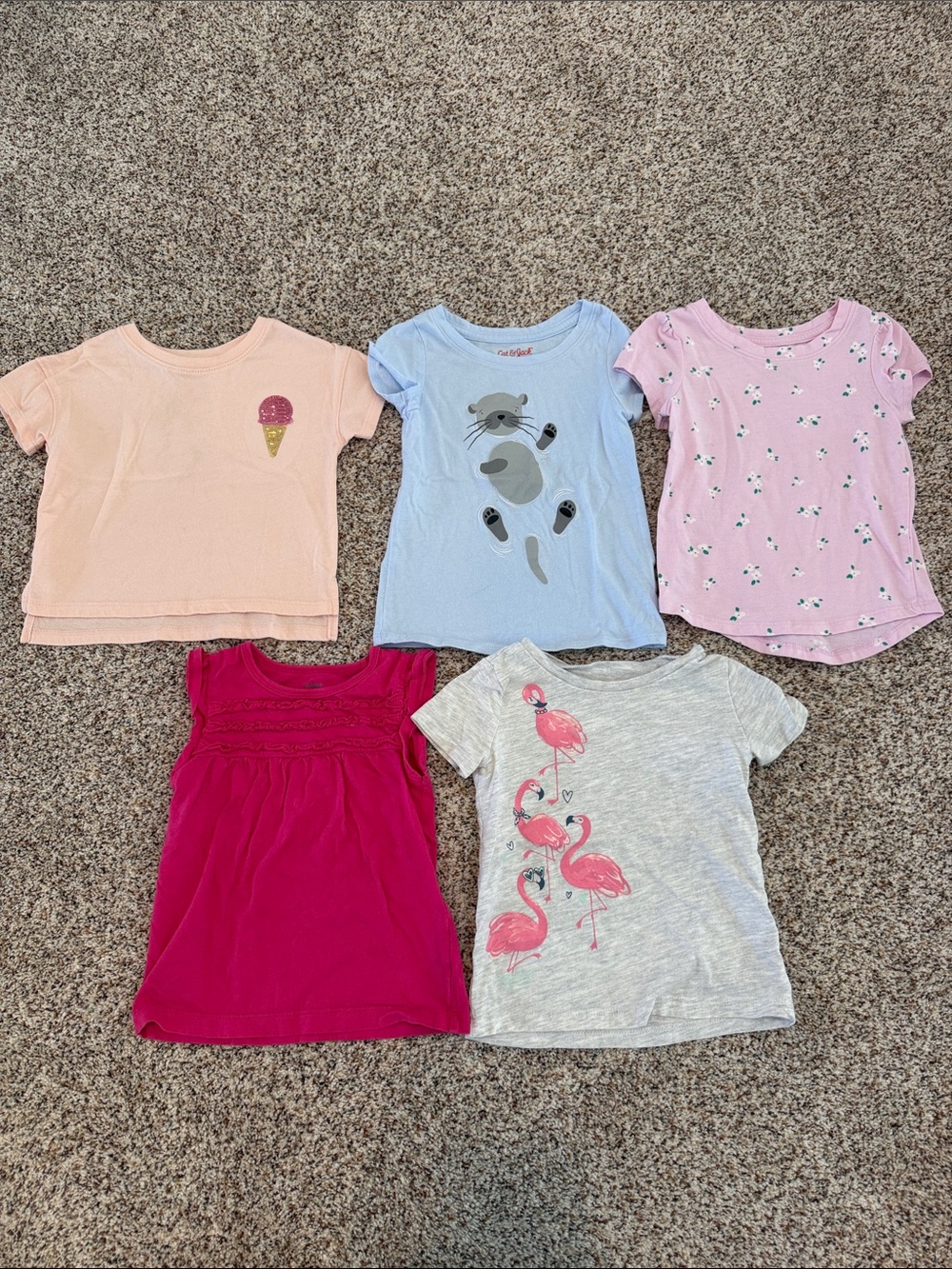 Girls' Cute Graphic Tee Bundle - Pink, Blue, Gray, Peach